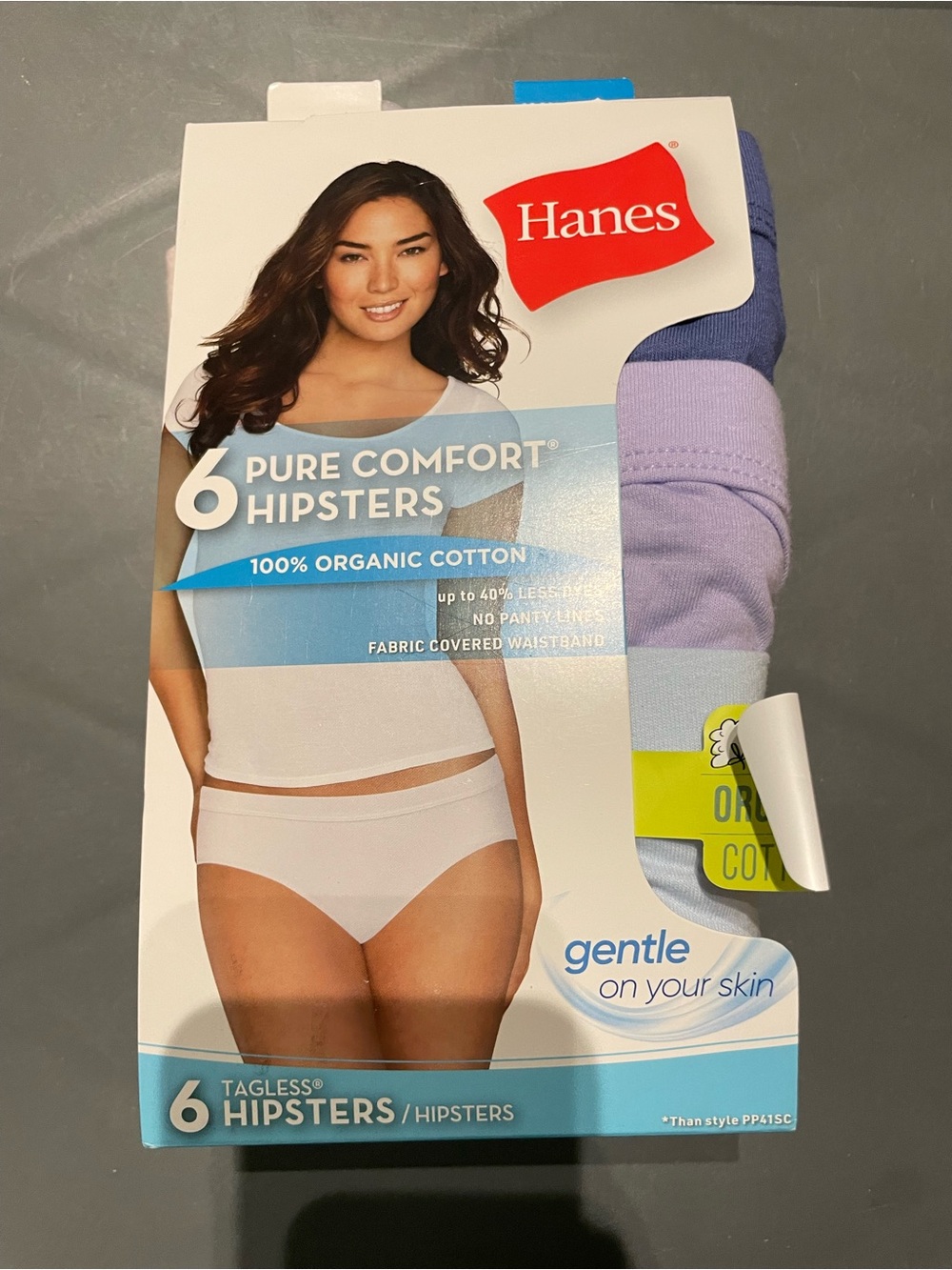 Hanes Women's Pure Comfort Hipster Underwear, Organic Cotton, 6-Pack Assorted 9